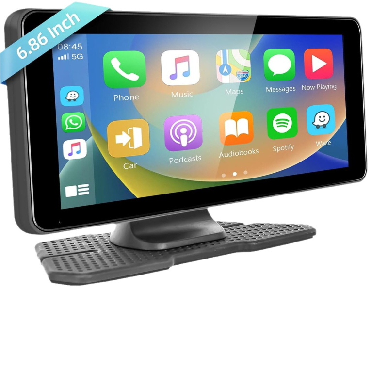 Sistem de navigație pentru mașină cu CarPlay, FM și Bluetooth – navigator portabil de 6,86 inci, cu cameră duală (Model K21, Linux OS, Cameră duală, 1080p, Diafragmă obiectivului principal F20)