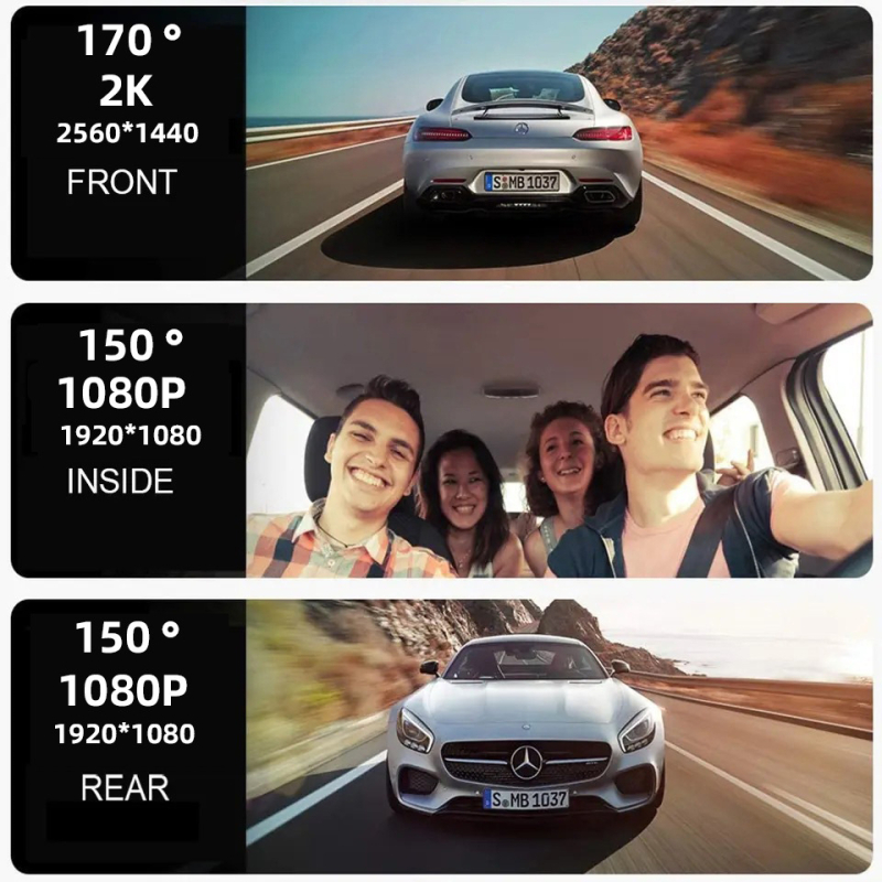 3-lenćni registar stražnjeg ogledala s GPS navigacijom i nadzorom parkiranja, 1440p