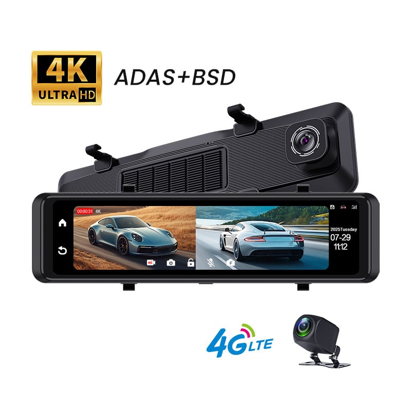 Pametni retrovizor s dvostrukom kamerom sprijeda 4K, cikličko snimanje, nadzor parkiranja i Wi‑Fi