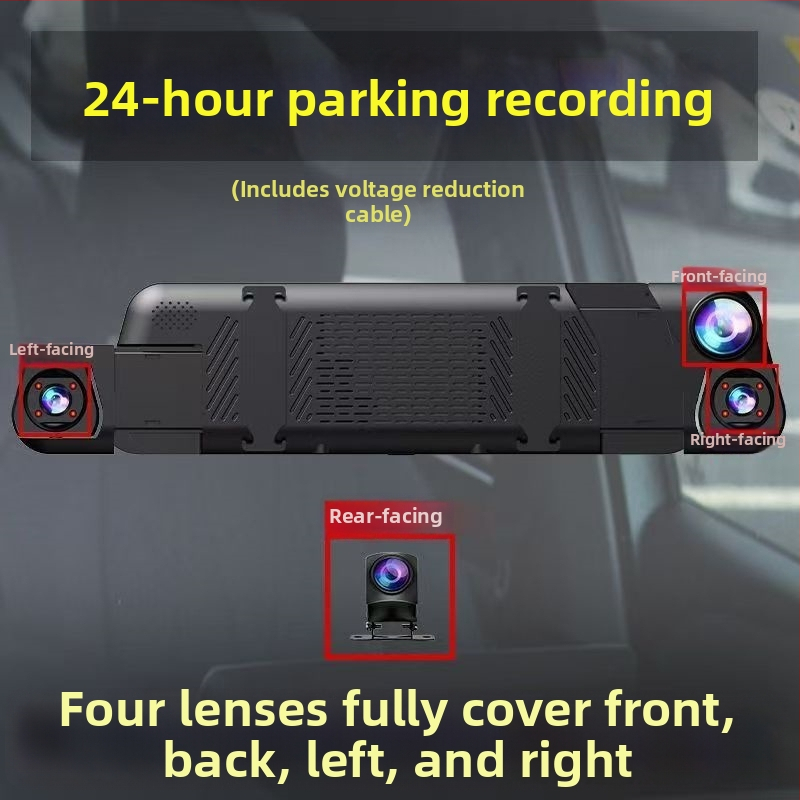 4-камерен автомобилен регистратор с 10-инчов пълен екран, 1080p, 360° обзор, WiFi