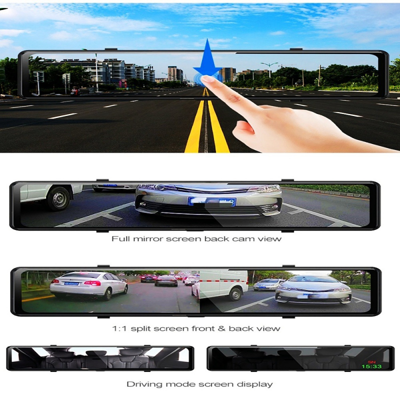 Видеорегистратор за обратно виждане в огледало със Sony двойни лещи, 4K+2K видео, Wi-Fi, циклично записване, 170° ъгъл на кадър