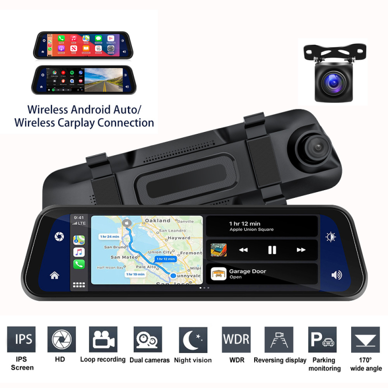 CarPlay dvostruka kamera za automobil s 2160P prednja/stražnja snimka, 170° široki kut, WiFi i Bluetooth, retrovizor