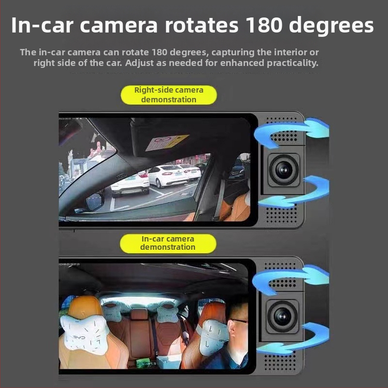 12-инчово огледало за обратно виждане с три обектива (преден, заден и вътрешен) за шофиране — 1080p видеозапис, 160° ъгъл на снимане, безкрайно презаписване, Wi-Fi