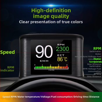 Automašīnas HUD displejs P10s, OBD2 ievade, OBD barošana, HD izšķirtspēja, manuālā vadība