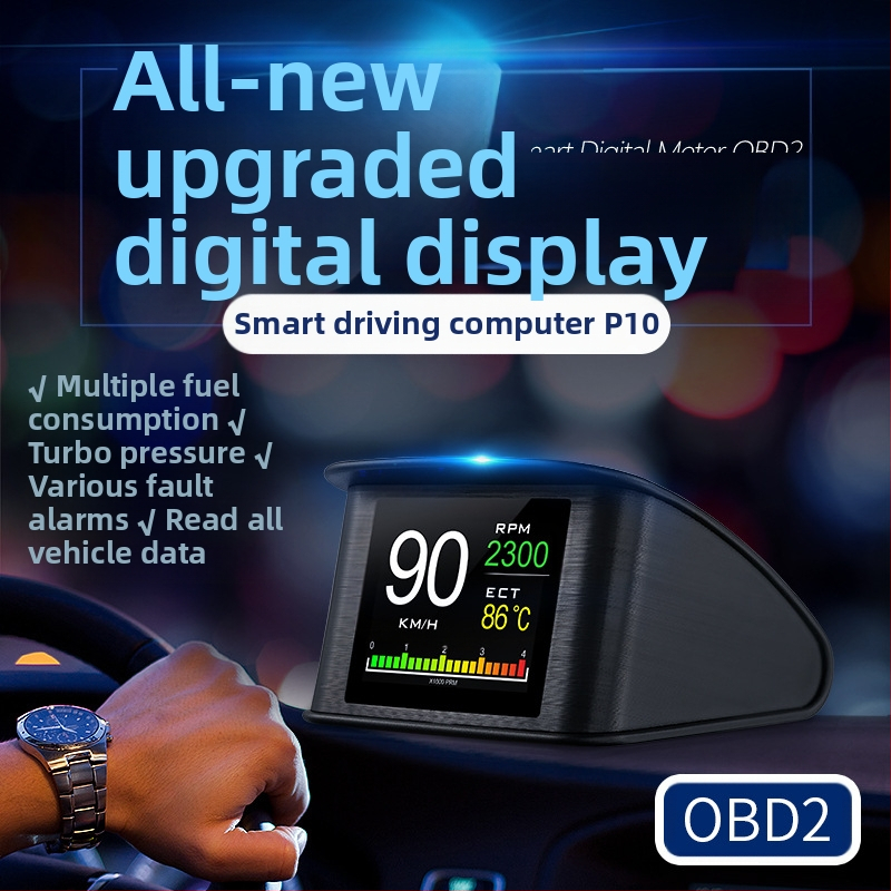 Automašīnas HUD displejs P10s, OBD2 ievade, OBD barošana, HD izšķirtspēja, manuālā vadība