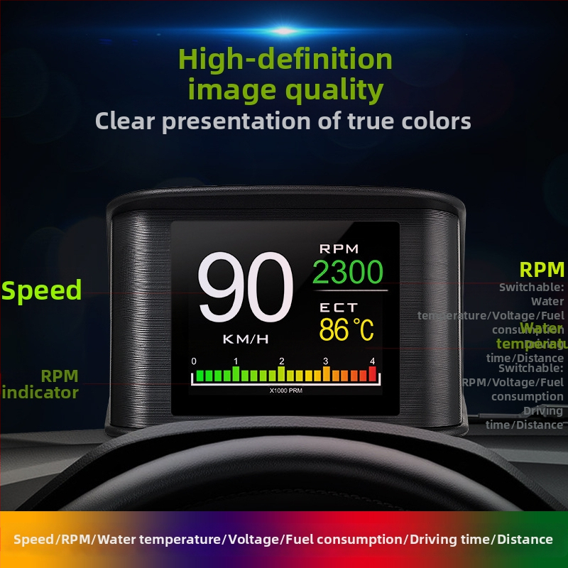 Automašīnas HUD displejs P10s, OBD2 ievade, OBD barošana, HD izšķirtspēja, manuālā vadība