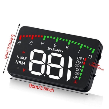 HUD automaļu displejs ar ātrumu, RPM, ūdens temperatūru un spriegumu — modelis A900, universāla saderība, OBD barošana, HD izšķirtspēja