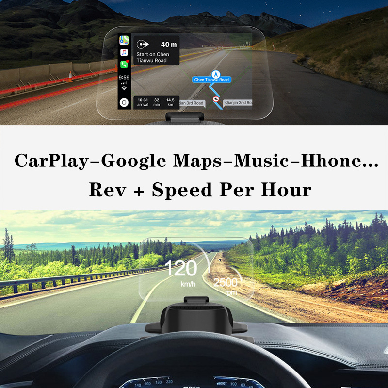 Automobiļu HUD displejs, modelis 1026y, izšķirtspēja 1600x600, ievades signāls: AHD, barošanas avots: plug-in, bezvadu tālvadība