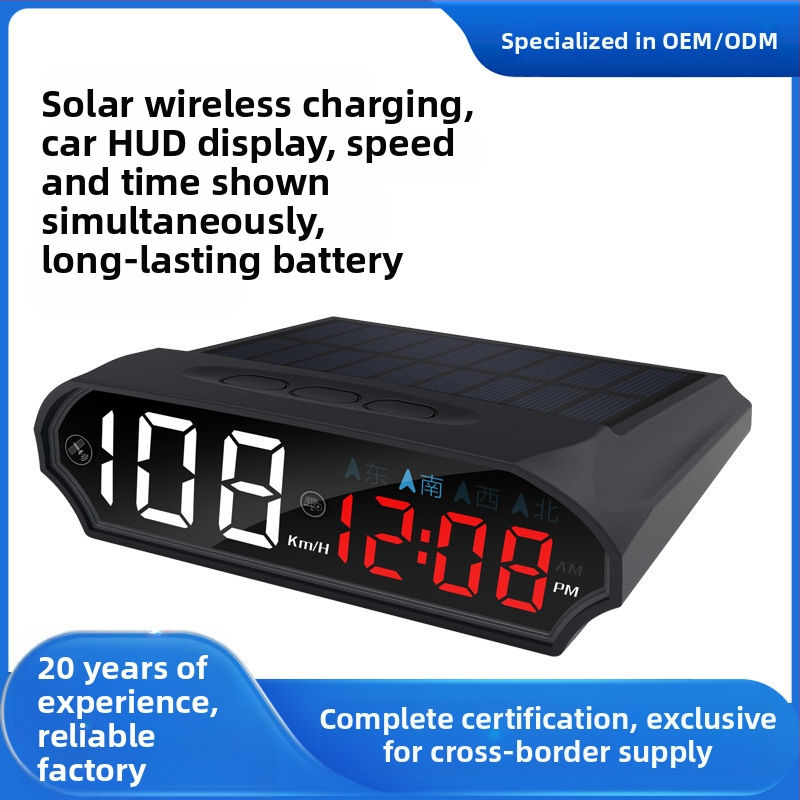 Saules enerģijas HUD displejs automašīnai ar radara ātruma mērītāju, bezvadu GPS, vienkāršs dizains — Zīmols AOEDI, Izcelsme Shenzhen, USB barošana, Svars 0,2 kg