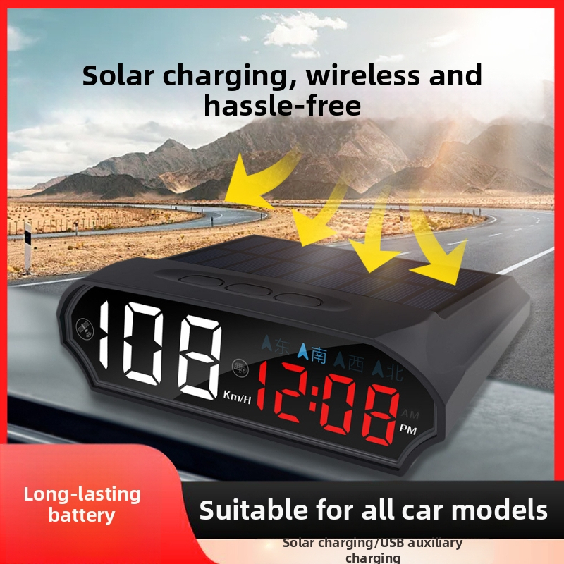Saules enerģijas HUD displejs automašīnai ar radara ātruma mērītāju, bezvadu GPS, vienkāršs dizains — Zīmols AOEDI, Izcelsme Shenzhen, USB barošana, Svars 0,2 kg