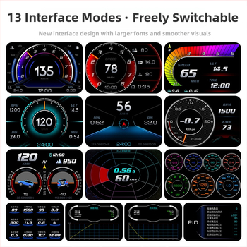 Automašīnas HUD ar skārienjutīgu LCD displeju, modeļa F-11, OBD2 ievade, barošanas avots caur OBD interfeisu, universāla savietojamība