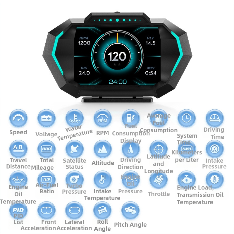Automašīnas HUD ar skārienjutīgu LCD displeju, modeļa F-11, OBD2 ievade, barošanas avots caur OBD interfeisu, universāla savietojamība