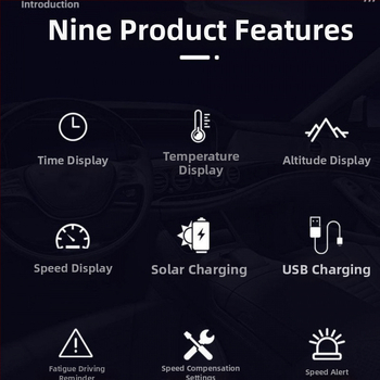 Auto HUD Head-Up displejs, saules enerģijas padeve, bezvadu GPS (ātrums, augstums, laiks)