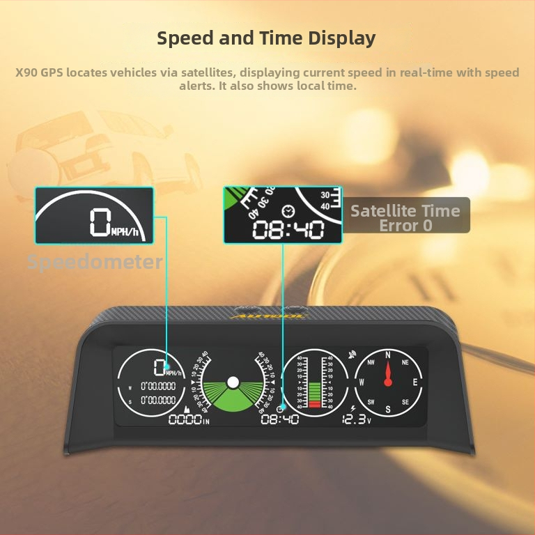 GPS HUD auto displejs ar inclinometru – X90 GPS HUD, universāla savietojamība, digitālais projektors, darba temperatūra 0–40°C