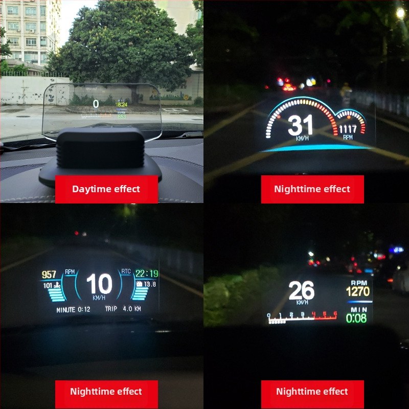 C1 HUD automašīnām – optiskais HUD ar lēcu, HD izšķirtspēja, OBD2+GPS/BeiDou signāli, barošana no OBD, manuāla kontrole