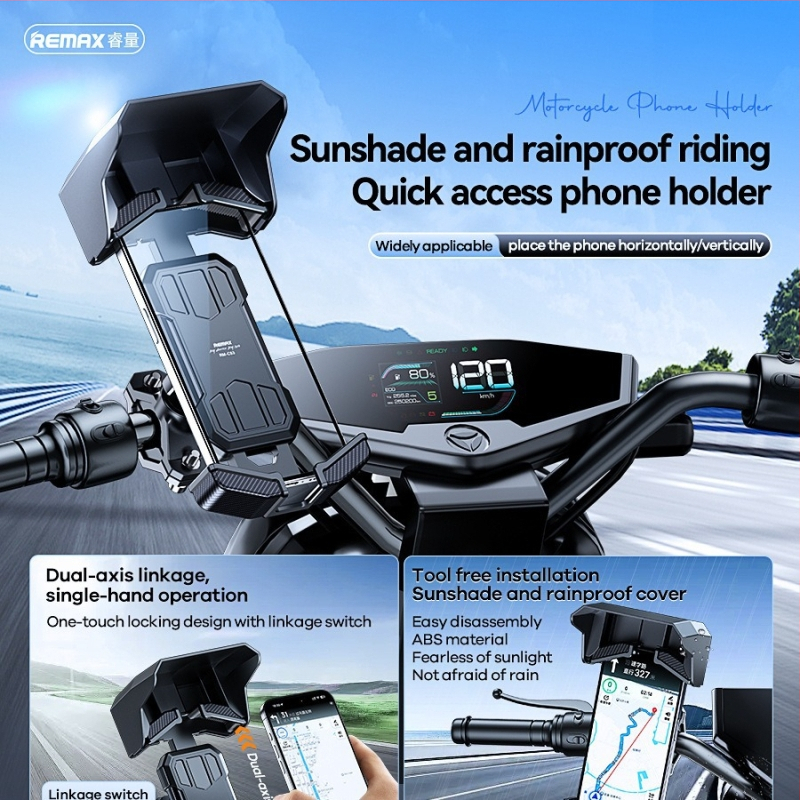 Remax držiak na telefón pre elektromobil — otáčateľný vodorovne aj zvisle, univerzálny; materiály: ABS + silikón + hardvér + TPU