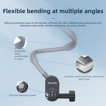 Krk držač s projekčným rámom pre Insta360 Ace Pro 2 a športové kamery — Materiál: silikon, PC, kov; Model: štandardný U-tvarovaný držiak