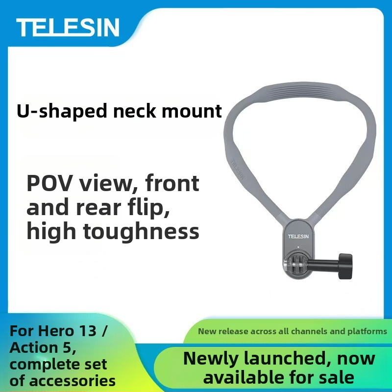 Krk držač s projekčným rámom pre Insta360 Ace Pro 2 a športové kamery — Materiál: silikon, PC, kov; Model: štandardný U-tvarovaný držiak