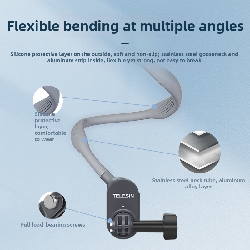 Krk držač s projekčným rámom pre Insta360 Ace Pro 2 a športové kamery — Materiál: silikon, PC, kov; Model: štandardný U-tvarovaný držiak