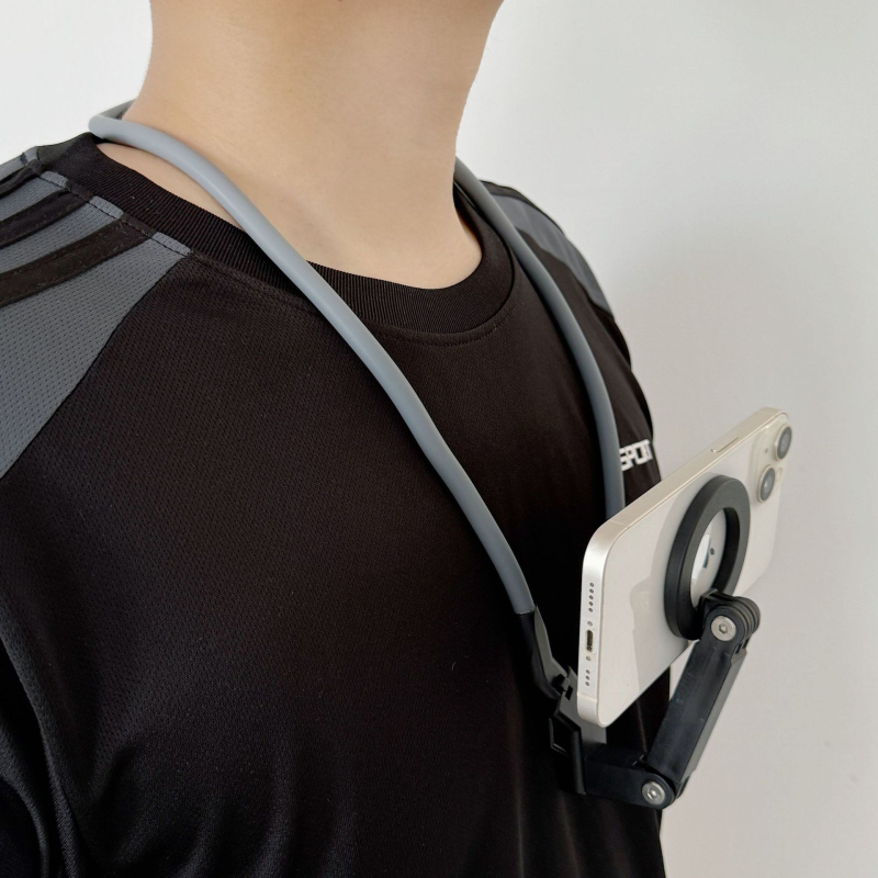 Stalak za nadglavni montaž – magnetski držač za vrat za vlog prvog lica i sportski vlog, podesivi kut, silikon, univerzalni dizajn, kompatibilan s telefonom model D