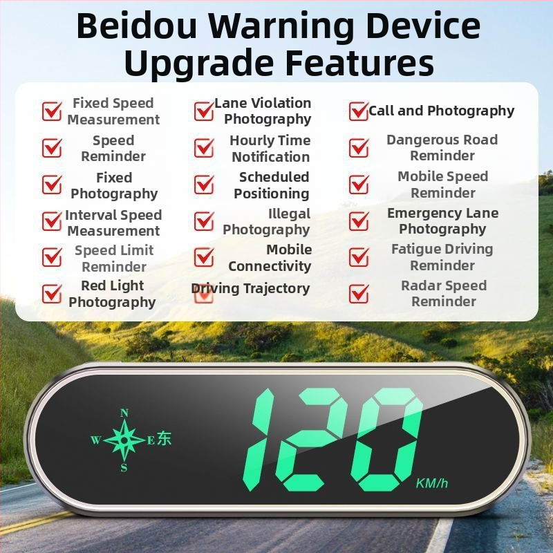 Automobiļu radara brīdinājums ar Beidou HUD, balsīga ātruma paziņojums un brīdinājumi — Produkta kods: 41741z64h75252; Pielāgošana pieejama; Funkcija: dažādas brīdinājuma sadaļas