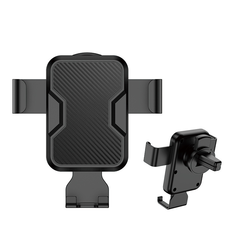 Suport auto pentru telefon, montaj gravitațional, clip pentru ventilație, suprafață cu textură piele, corp din plastic