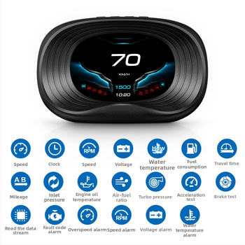 Head-Up displejs automašīnai – modelis P20; ieejas signāls OBD2; barošana caur OBD interfeisu; materiāls ABS un PC; izšķirtspēja HD