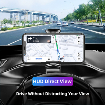 Automobilový držiak na telefón s HUD vizuálnou oporou; ABS + silikón + hardware; univerzálna kompatibilita; podpora prispôsobenia; vhodné pre palubnú dosku, slnečník a spätné zrkadlo.