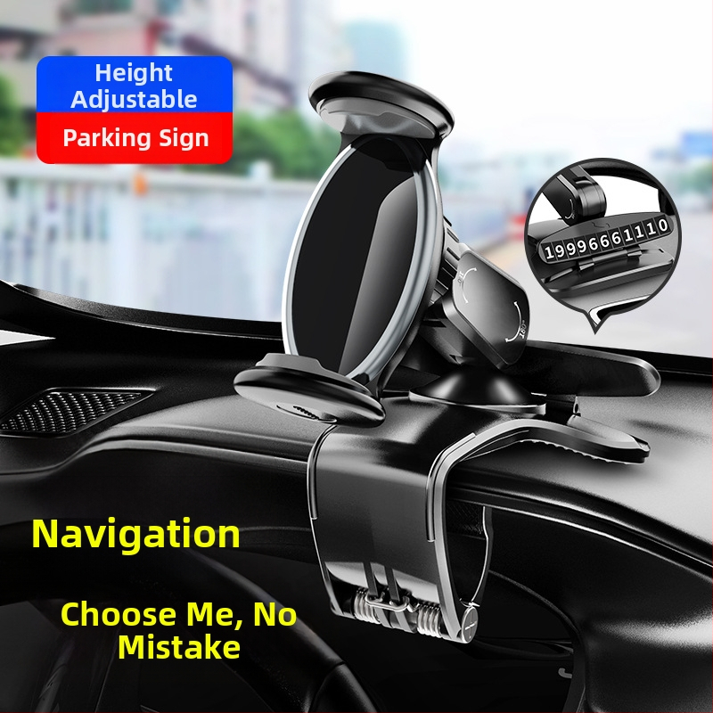 Automobilový držiak na telefón s HUD vizuálnou oporou; ABS + silikón + hardware; univerzálna kompatibilita; podpora prispôsobenia; vhodné pre palubnú dosku, slnečník a spätné zrkadlo.