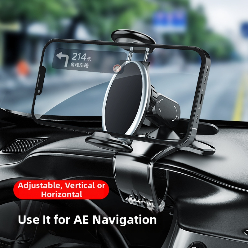 Automobilový držiak na telefón s HUD vizuálnou oporou; ABS + silikón + hardware; univerzálna kompatibilita; podpora prispôsobenia; vhodné pre palubnú dosku, slnečník a spätné zrkadlo.