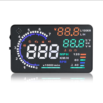 Auto HUD displejs modeļa A8, OBD2 saderīgs, metāla korpuss, barošanas avots caur OBD interfeisu, svars 322 g