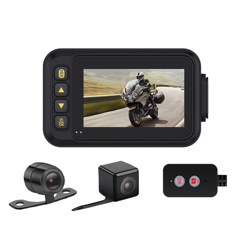 MT20 mootorratta dash-kamera kahe objektiiviga, veekindel, 120° vaatenurk, 2.0 MP, 3-tolline ekraan, juhtmega puldiga