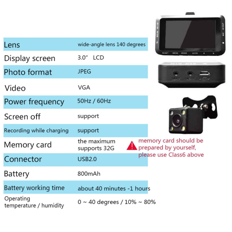 DV168 Dvostruki objektiv za motocikl – kamera za vožnju, 140° kut snimanja, 12MP, do 32 GB, USB/HDMI