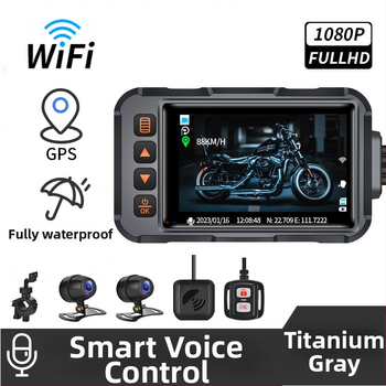 Motociklo vaizdo registratorius 1080P GPS, atsparus vandeniui, Wi-Fi, 120° matymo kampas