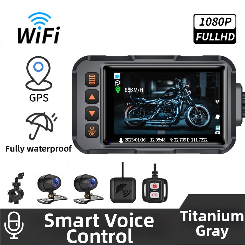 Motociklo vaizdo registratorius 1080P GPS, atsparus vandeniui, Wi-Fi, 120° matymo kampas