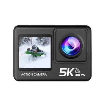 5K sporto kamera su priekyje ir gale dvigubu ekranu, anti-shake stabilizacija, atspari vandeniui, 2.0 colių LCD, microSD iki 128GB