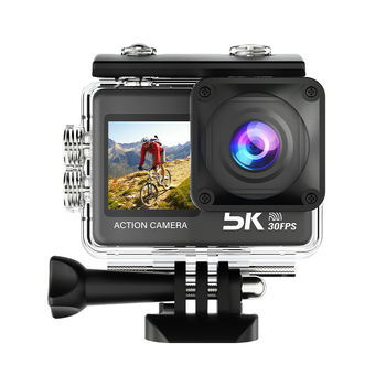 5K sporto kamera su priekyje ir gale dvigubu ekranu, anti-shake stabilizacija, atspari vandeniui, 2.0 colių LCD, microSD iki 128GB