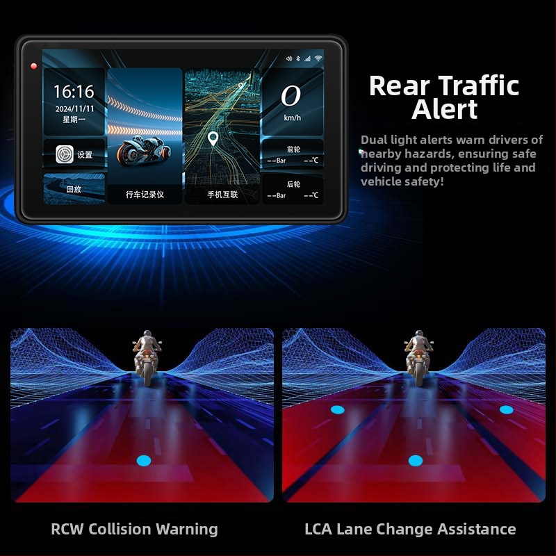 Mootorratta DVR CarPlay ja ekraaniprojektsiooniga, 150° vaatenurk, 3MP sensor, TF-kaart kuni 128GB, roolile kinnitamine, 12V