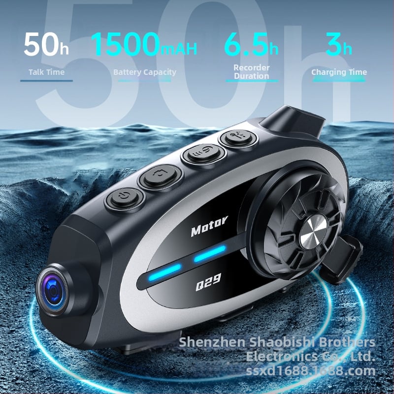 Q29 мотоциклетен шлем Bluetooth интерком с 1080P HD камера, стерео звук, обхват 10 м, Bluetooth 5.3, 20 ч батерия