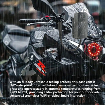 Motociklų ir paspirtukų vaizdo registratorius, 1296P, 170° matymo kampas, ciklinis įrašymas iki 8–128GB, maitinimas 8–35V, vandeniui atsparus su WiFi