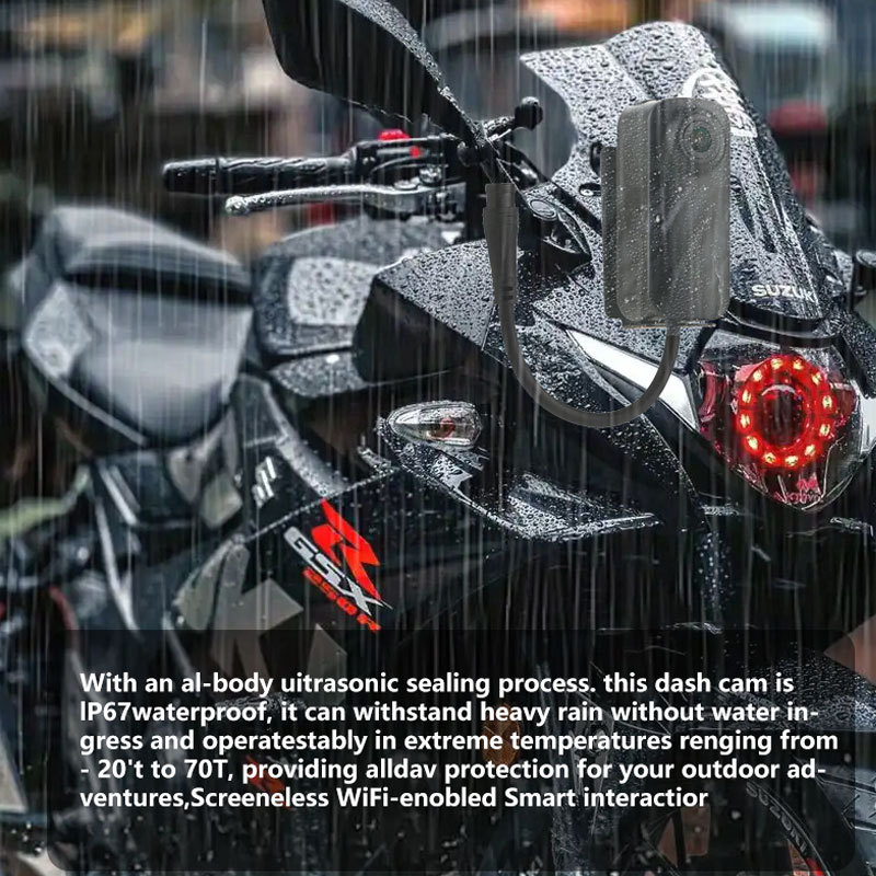 Motociklų ir paspirtukų vaizdo registratorius, 1296P, 170° matymo kampas, ciklinis įrašymas iki 8–128GB, maitinimas 8–35V, vandeniui atsparus su WiFi