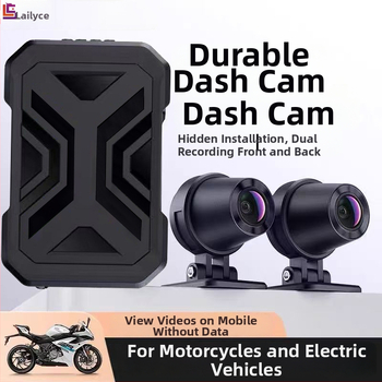 Motociklo priekinių ir galinių dash cam, 1080p dvigubas įrašas, 140° matymo kampas, palaiko microSD iki 128GB, DC 12–72V