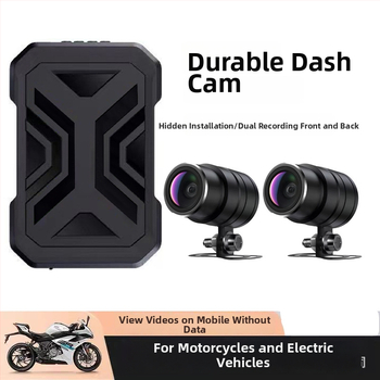 Motociklo priekinių ir galinių dash cam, 1080p dvigubas įrašas, 140° matymo kampas, palaiko microSD iki 128GB, DC 12–72V