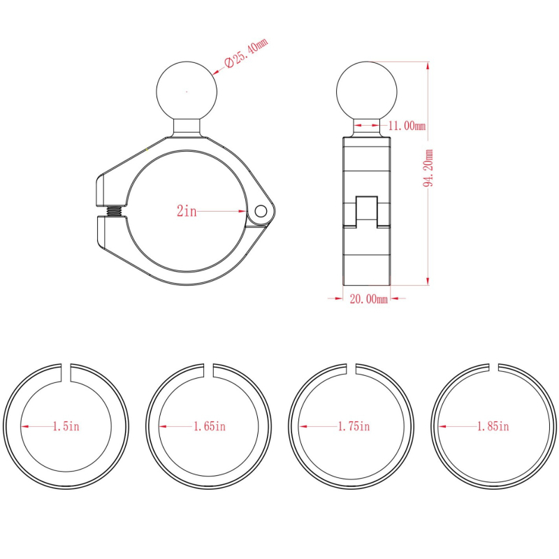 Keweige C Series UTV държач за телефон върху рол бар, алуминиева сплав, фиксирана скоба, монтаж за камера/регистратор