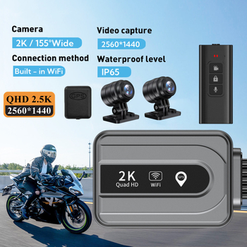 Motociklų DVR V11 – vandeniui atspari 2K vaizdo kamera su dvigubu įrašu ir GPS stovėjimo stebėsena, 160° matymo kampas, ciklinis įrašymas, iki 256GB, USB 2.0