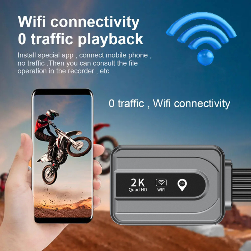 Motociklų DVR V11 – vandeniui atspari 2K vaizdo kamera su dvigubu įrašu ir GPS stovėjimo stebėsena, 160° matymo kampas, ciklinis įrašymas, iki 256GB, USB 2.0