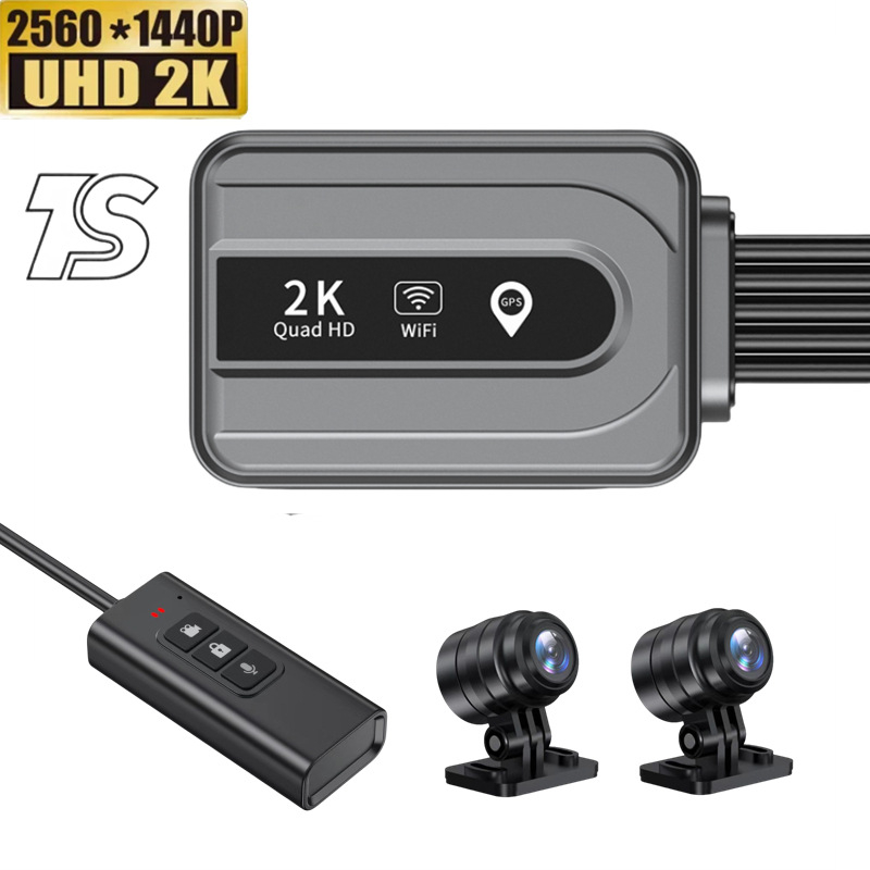 Motociklų DVR V11 – vandeniui atspari 2K vaizdo kamera su dvigubu įrašu ir GPS stovėjimo stebėsena, 160° matymo kampas, ciklinis įrašymas, iki 256GB, USB 2.0