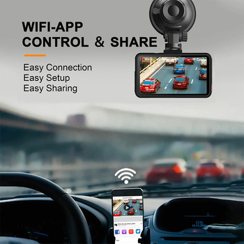 3-inčna dash cam s prednjim i stražnjim zapisom, 4K nadzor parkiranja i prikaz za vožnju unatrag, Wi-Fi DVR