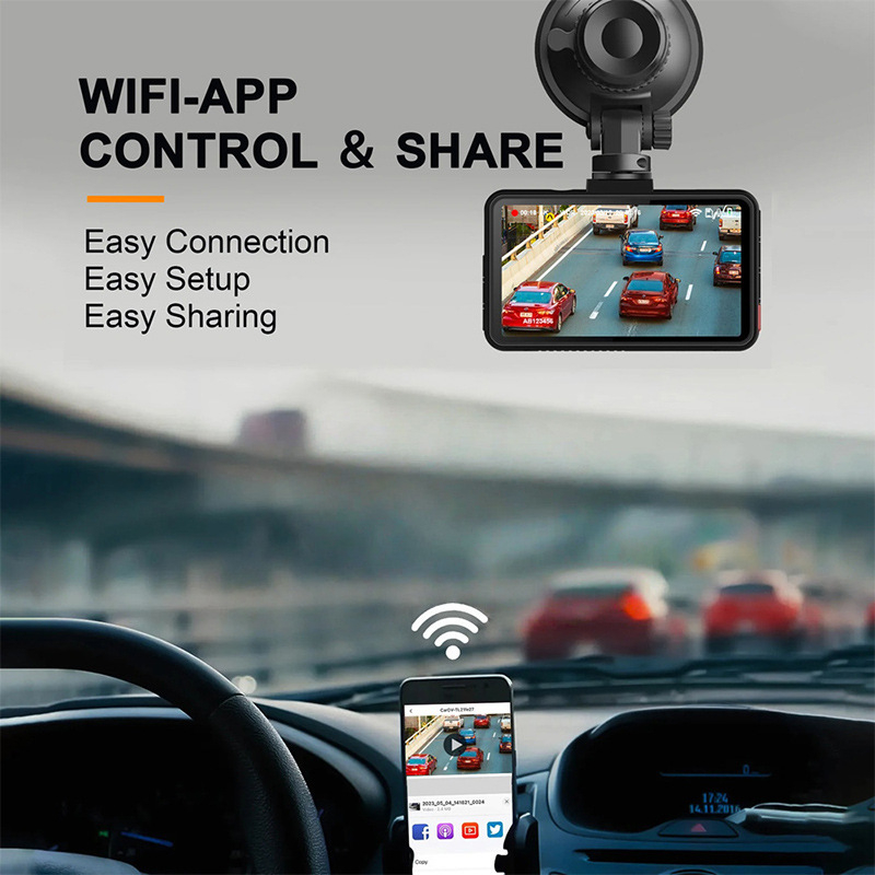 3-inčna dash cam s prednjim i stražnjim zapisom, 4K nadzor parkiranja i prikaz za vožnju unatrag, Wi-Fi DVR