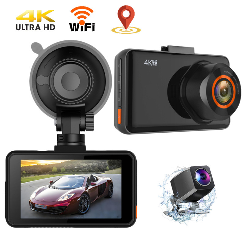 3-inčna dash cam s prednjim i stražnjim zapisom, 4K nadzor parkiranja i prikaz za vožnju unatrag, Wi-Fi DVR